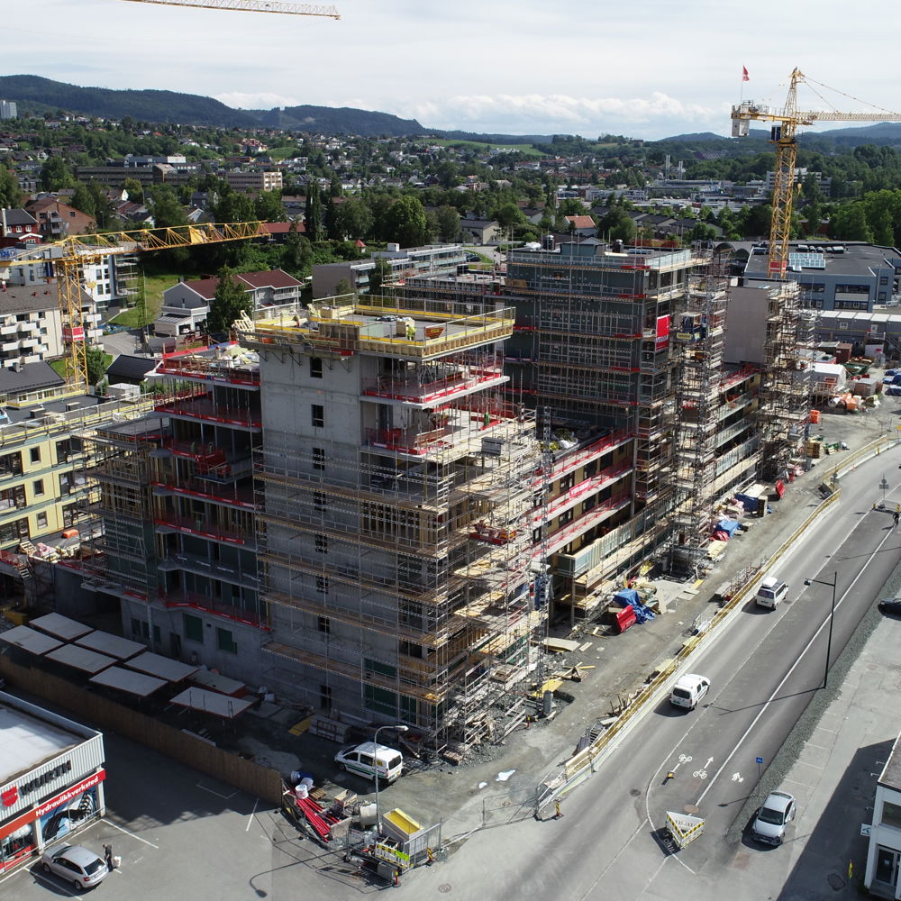 Nærbyen under oppføring. Byggeplass sett fra lufta. Foto.