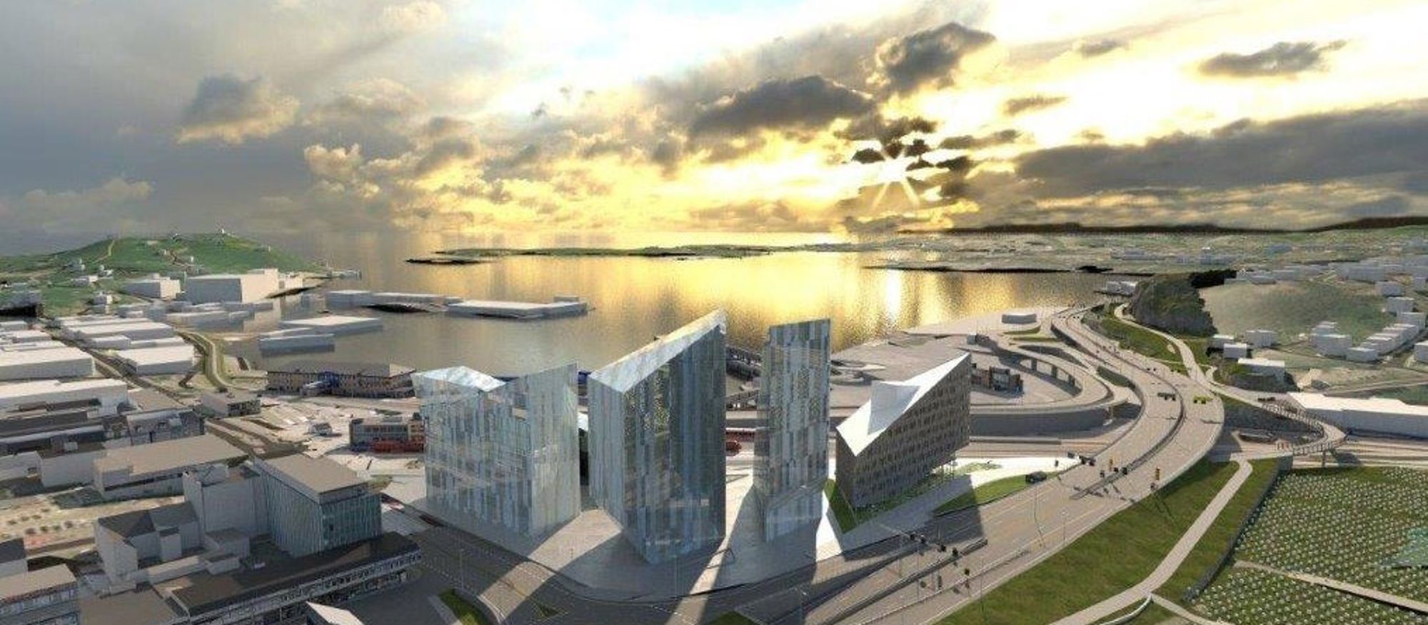 Bilde av Quadrum bygg E, stort bygg i Kristiansand med utsikt mot sjøen